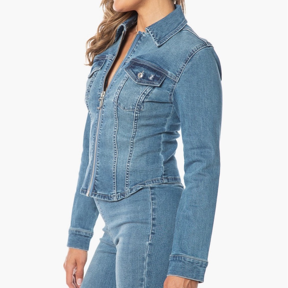 Juicy Couture Corset Trucker Denim Jacket Rhinestone Back S NWT - Picture 3 of 16